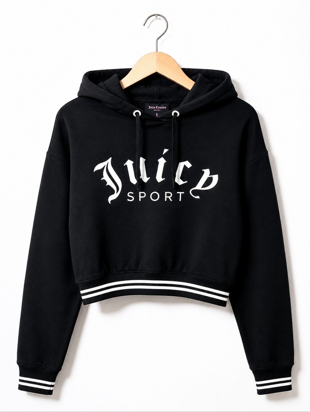 Juicy Couture Sport Y2K Cropped Hoodie Black Logo Sweatshirt Small